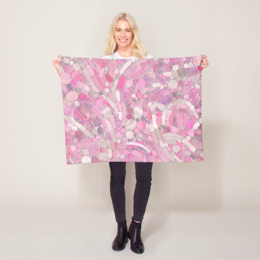 Pebbles Mosaic Art - Roos Blush Pink Fleece Deken (In situ)