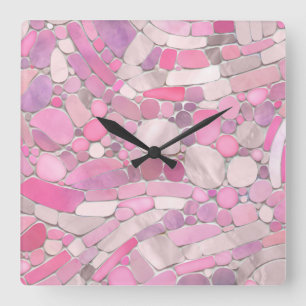 Pebbles Mosaic Art - Roos Blush Pink Vierkante Klok