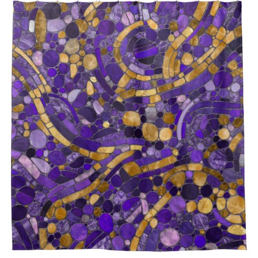 Pebbles Mozaïek Kunst - Amethist en Goud Douchegordijn (Voorkant)