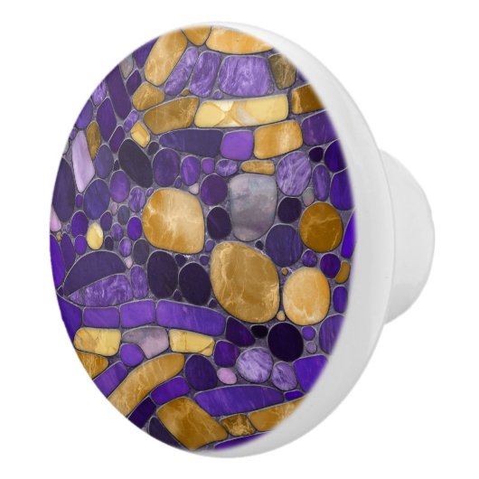 Pebbles Mozaïek Kunst - Amethist en Goud Keramische Knop (Rechts)