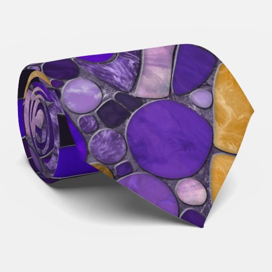 Pebbles Mozaïek Kunst - Amethist en Goud Stropdas (Opgerold)