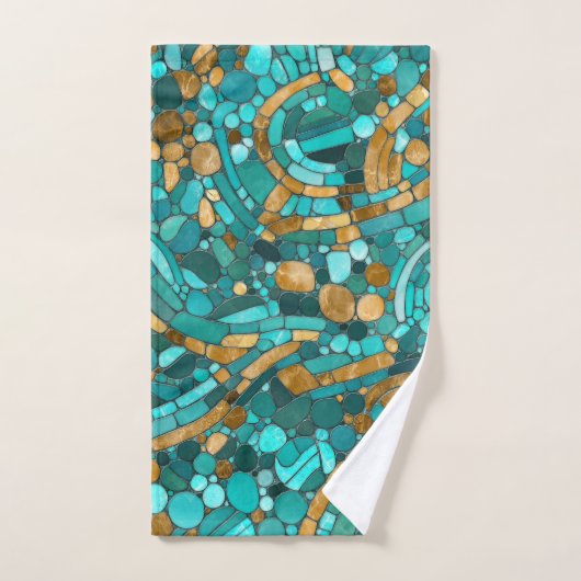Pebbles Mozaïek Kunst - Smaragd en Goud Bad Handdoek (Handdoek)