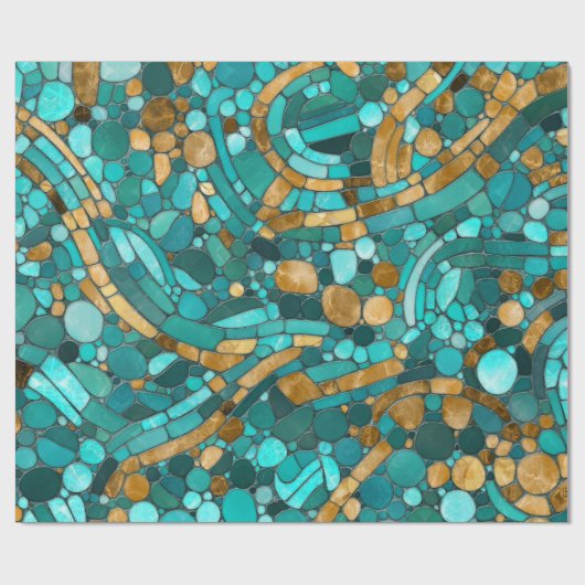 Pebbles Mozaïek Kunst - Smaragd en Goud Cadeaupapier (Vlak)