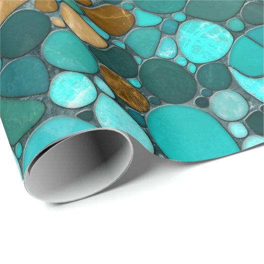 Pebbles Mozaïek Kunst - Smaragd en Goud Cadeaupapier (Rol Hoek)