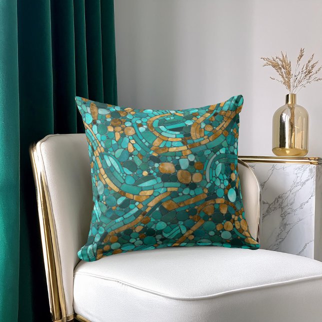 Pebbles Mozaïek Kunst - Smaragd en Goud Kussen (Creator heeft geüpload)