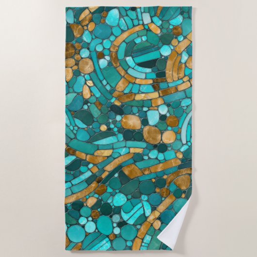 Pebbles Mozaïek Kunst - Smaragd en Goud Strandlaken (Voorkant)