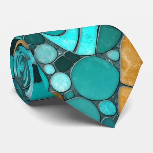 Pebbles Mozaïek Kunst - Smaragd en Goud Stropdas (Opgerold)