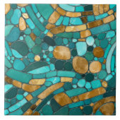 Pebbles Mozaïek Kunst - Smaragd en Goud Tegeltje (Voorkant)