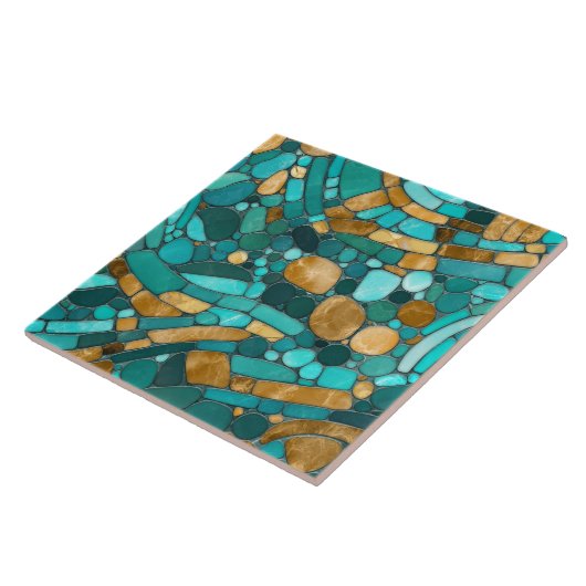 Pebbles Mozaïek Kunst - Smaragd en Goud Tegeltje (Zijkant)