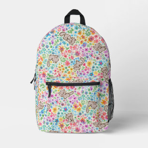 Pebble's Whimsical Garden Grijze Kat & Fel Bloemen Bedrukte Rugzak