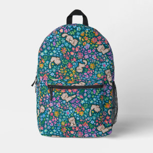 Pebble's Whimsical Garden Grijze Kat & Fel Bloemmo Bedrukte Rugzak