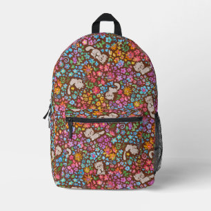 Pebble's Whimsical Garden Grijze Kat & Helder Bloe Bedrukte Rugzak