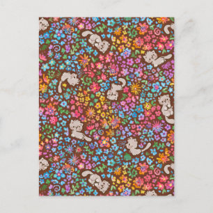 Pebble's Whimsical Garden Grijze Kat & Helder Bloe Briefkaart