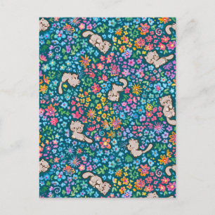 Pebble's Whimsical Garden Grijze Kat & Helder Bloe Briefkaart