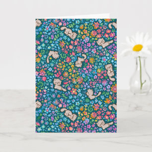 Pebble's Whimsical Garden Grijze Kat & Helder Bloe Kaart