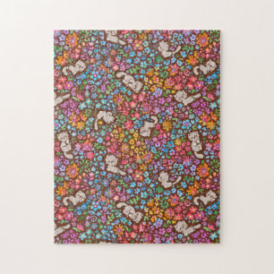 Pebble's Whimsical Garden Grijze Kat & Helder Bloe Legpuzzel