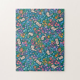Pebble's Whimsical Garden Grijze Kat & Helder Bloe Legpuzzel