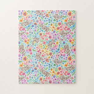 Pebble's Whimsical Garden Grijze Kat & Helder Bloe Legpuzzel