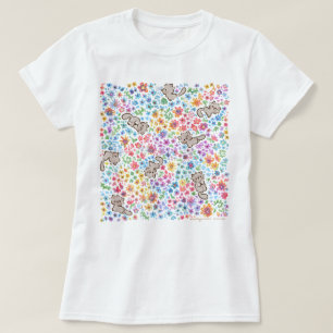 Pebble's Whimsical Garden Grijze Kat & Helder Bloe T-shirt