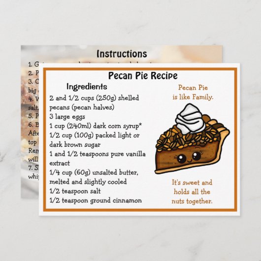 Pecan Pie Recept Kaart (Voorkant / Achterkant)