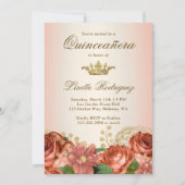 Pêches Gouden Bloemrozen Quinceanera Kaart (Voorkant)