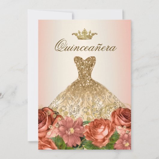 Pêches Gouden Bloemrozen Quinceanera Kaart (Achterkant)