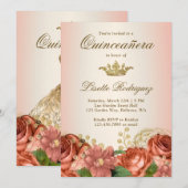 Pêches Gouden Bloemrozen Quinceanera Kaart (Voorkant / Achterkant)