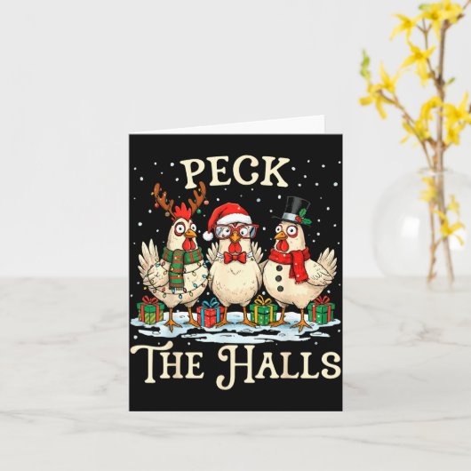Peck The Halls Chicken Christmas Farm Animal Funny Kaart (Gele Bloem)