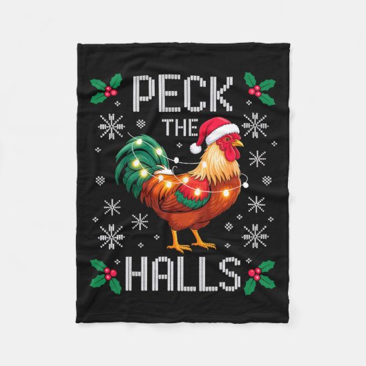 Peck The Halls Chicken Christmas Lights Snowflakes Fleece Deken (Voorkant)