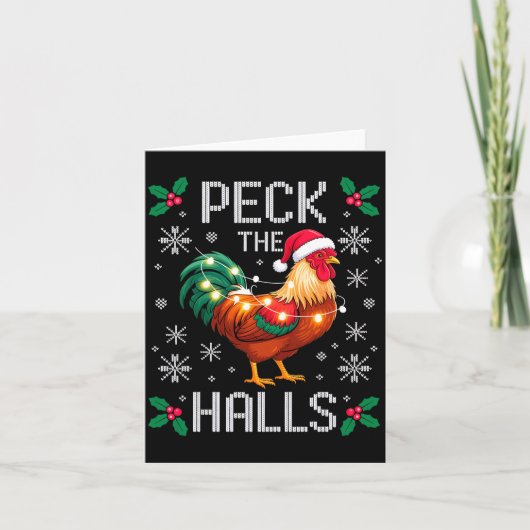 Peck The Halls Chicken Christmas Lights Snowflakes Kaart (Voorkant)