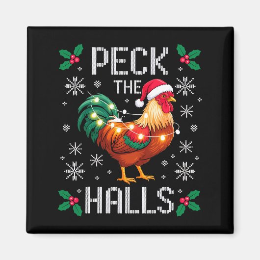 Peck The Halls Chicken Christmas Lights Snowflakes Magneet (Voorkant)