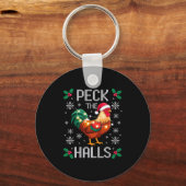 Peck The Halls Chicken Christmas Lights Snowflakes Sleutelhanger (Voorkant)