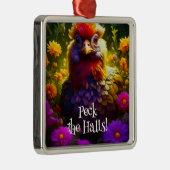 Peck the Halls Chicken Pun | Kerstkippen Metalen Ornament (Rechts)