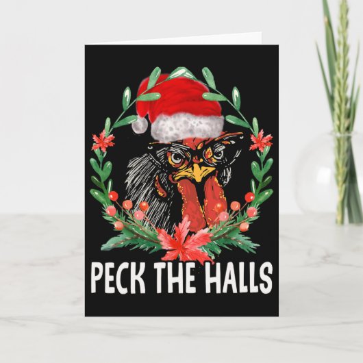 Peck The Halls Chicken Snowflakes Christmas Santa  Kaart (Voorkant)