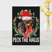 Peck The Halls Chicken Snowflakes Christmas Santa  Kaart (Gele Bloem)