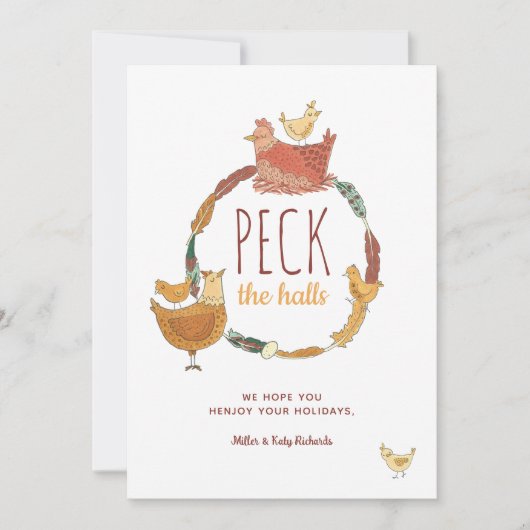 Peck the Halls Funny Chicken Christmas Feestdagenkaart (Voorkant)