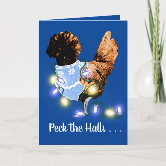 Peck the Halls Golden Laced Poolse kerstkaart Feestdagen Kaart (Voorkant)