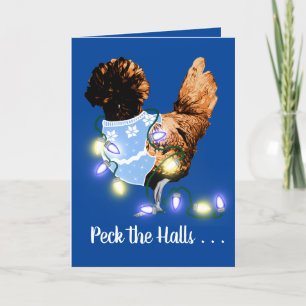 Peck the Halls Golden Laced Poolse kerstkaart Feestdagen Kaart