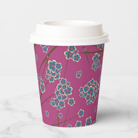 Peculiar Branches 8oz. Boysenberry Paper Cups Papieren Bekers (Achterkant)