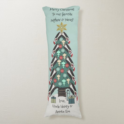 Peculiar Penguins Funny Kerstboom personaliseren Lichaamskussen (Voorkant Verticaal)