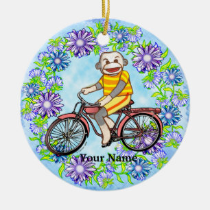 Pedal Bike Sock Monkey Keramisch Ornament