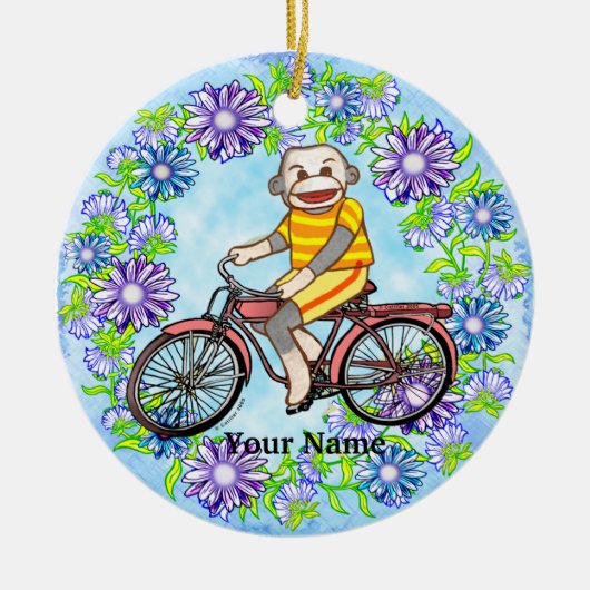 Pedal Bike Sock Monkey Keramisch Ornament (Voorkant)