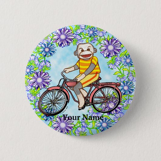 Pedal Bike Sock Monkey Ronde Button 5,7 Cm (Voorkant)