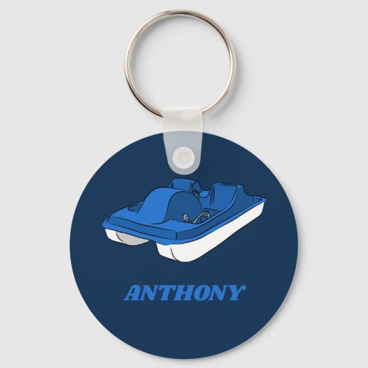 Pedal Boat Blue en White Personalized Sleutelhanger (Voorkant)