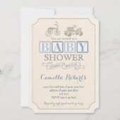  Pedal Car Shower-uitnodigingen, blauw & tapes Kaart (Voorkant)