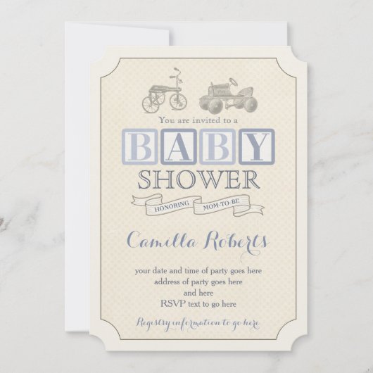 Pedal Car Shower-uitnodigingen, blauw & tapes Kaart (Voorkant)