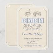  Pedal Car Shower-uitnodigingen, blauw & tapes Kaart (Voorkant / Achterkant)