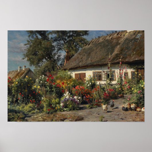 Peder Monsted - Een katoentuin met kippen Poster (Voorkant)