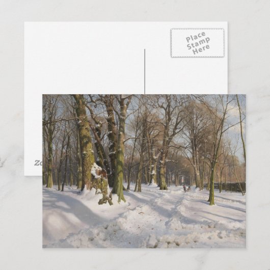 Peder Monsted - Snowy forest road in sunlight Briefkaart (Voorkant / Achterkant)