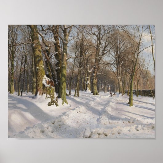 Peder Monsted - Snowy forest road in sunlight Poster (Voorkant)